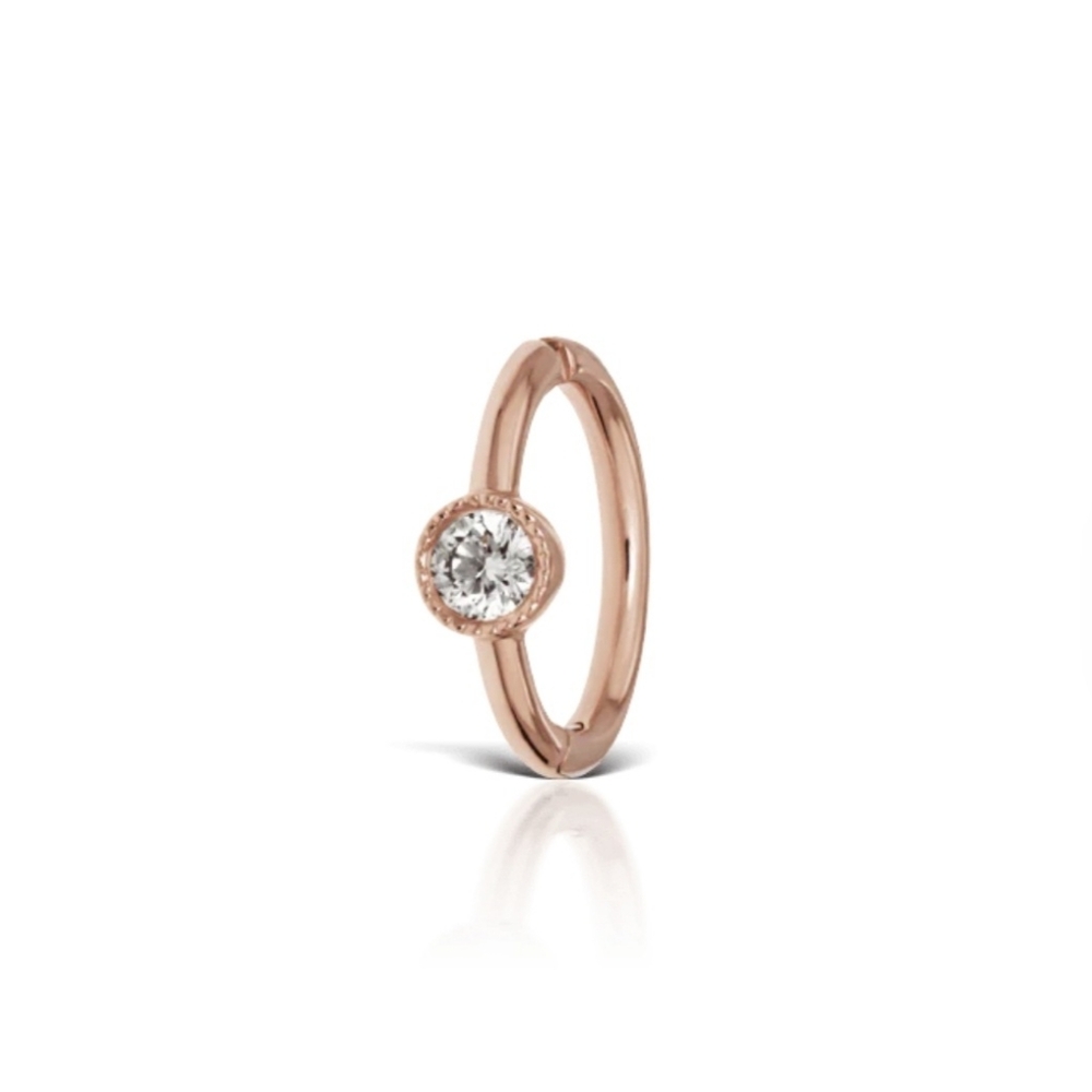 18k Rose Gold and Diamond Hoop Earring
